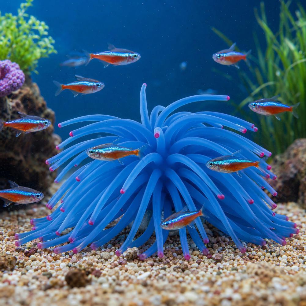 Aquarium Fish Accessories - Aquariumornament Siliconen zeeanemoon Aquariumdecoratie Realistisch blauw