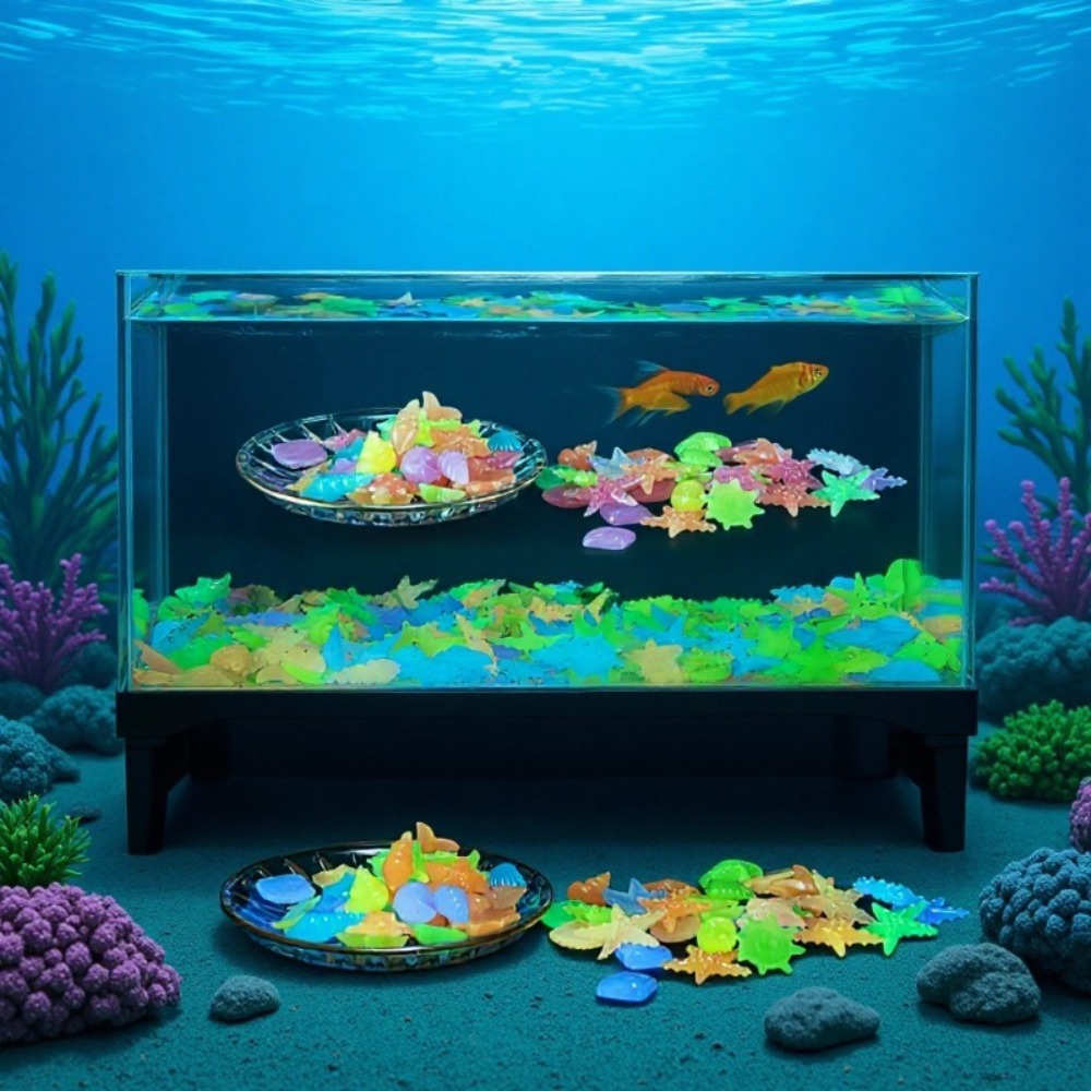Aquarium Fish Photography - Gloeiende lichtgevende oceaanstenen Fluorescerende schelpen Kleurrijke