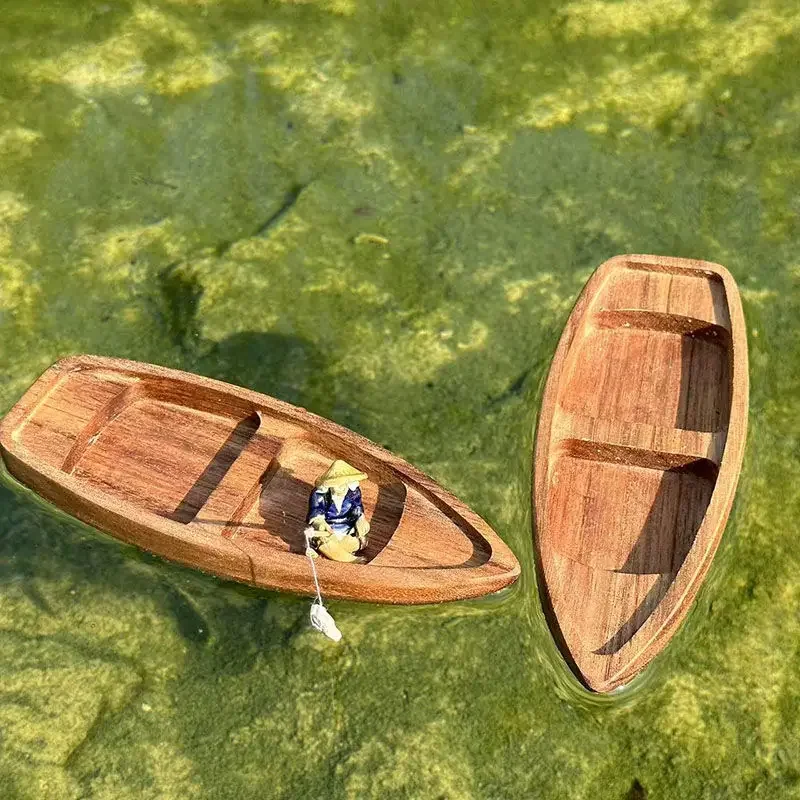 Aquarium Fish Games - Handgemaakte houten boot Mini drijvende boot