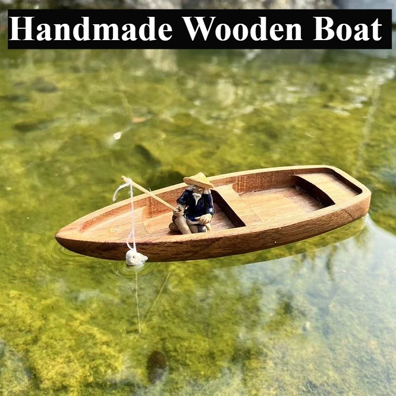 Handgemaakte houten boot Mini  - Aquarium Fish Games recensie en prijs