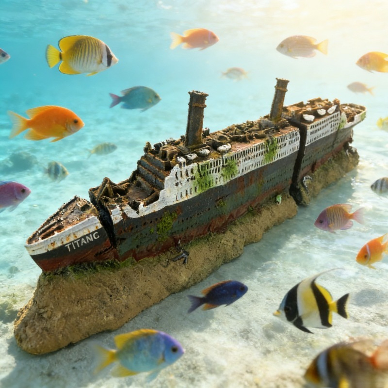 Titanic wrak visbak decoratie  - Aquarium Fish Games recensie en prijs